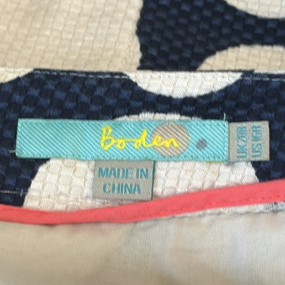 Boden Woven Textured Mini Skirt Women's US 16R Navy Creme Polka Dot EUC Length18 - Picture 8 of 12